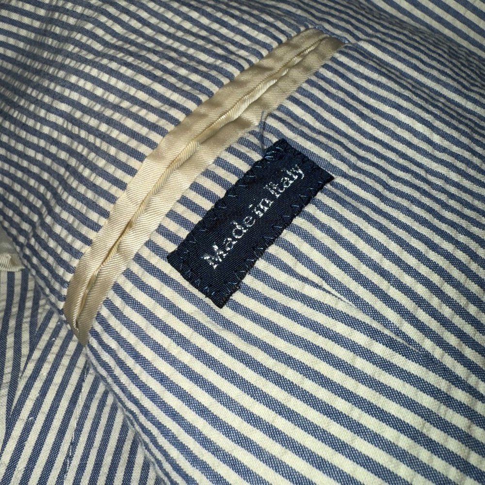 Polo Ralph Lauren Blazer Jacket Mens 42L White Blue Striped Seersucker Italy EUC - Picture 14 of 16